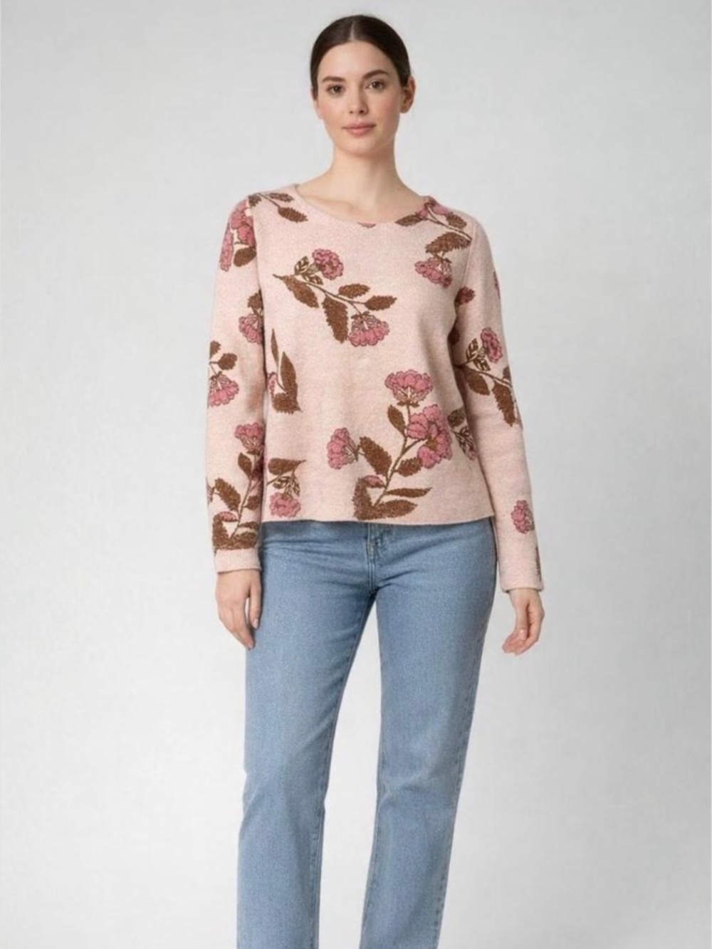 Pink Floral Sweater Mauve Brown Print by Tahari Size Small